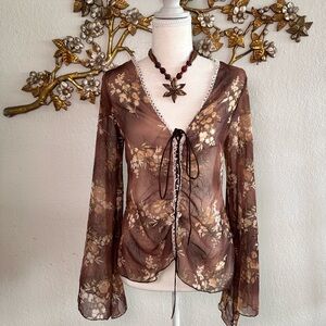 TRUE LIGHT Sheer Brown Floral Blouse
